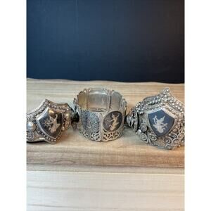 Vintage Sterling Silver 925 Lot Of 3 Siam Chunky Bracelets Black Enamel AS IS